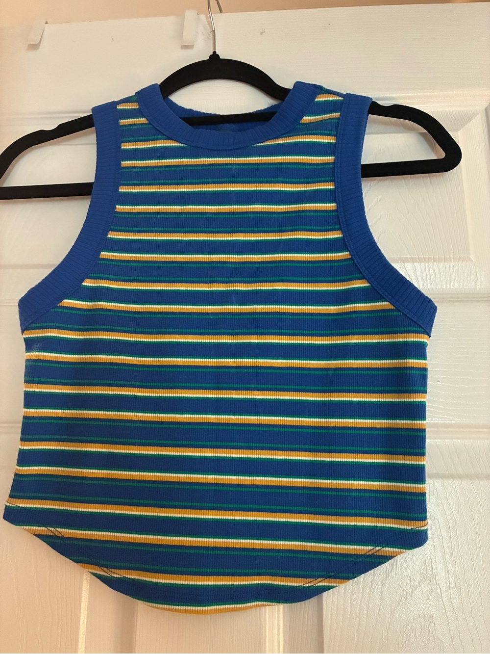 wild fable Blue Striped Ribbed Tank with Yellow & Green Accents